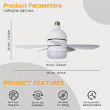 Ceiling Fan Light E27 Socket Fan 30W with Quiet Dimmable LED Light Remote Controller 4 Speed for Bedroom, Living Room, Kitchen