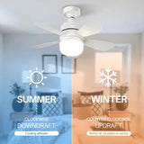 Ceiling Fan Light E27 Socket Fan 30W with Quiet Dimmable LED Light Remote Controller 4 Speed for Bedroom, Living Room, Kitchen