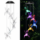 Solar Color Changing LED Crystal Clear Hummingbirds Wind Chimes Home Garden yard Decor Lights
