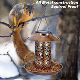 Solar Bird Feeder Flower Cylinder Waterproof outdoor Hanging Metal Lantern Garden Décor