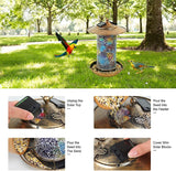 Unique Retro Mosaic Copper Solar Powered Bird Feeder with light for Outdoor Hanging Garden Decor