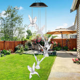 Solar Color Changing LED Crystal Clear Hummingbirds Wind Chimes Home Garden yard Decor Lights