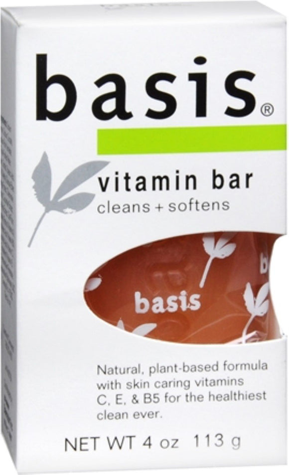 Basis Vitamin Bar Soap for Body, Hands and Face, Natural Soap Bar for All Skin Types with Vitamin C, E and B5, 4 Oz