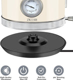 Electric Kettle Stainless Steel, Retro Water Boiler with Filter Thermometer Water Level Indicator LED Switch, Auto Shut-Off and Boil-Dry Protection