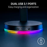 Razer Base Station V2 Chroma Headphone Headset Stand Holder: Chroma RGB Lighting - Taller Stand & Anti-Slip Ledge - USB Charging Ports - Anti-Slip Rubber Base - 3.5mm Port + Built-in DAC - Black
