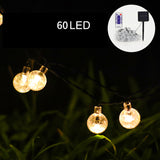 60 LED Solar String Ball Lights Patio Party back Yard Garden fence bush Waterproof Outdoor, Warm White