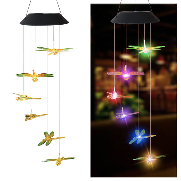 Color Changing LED Dragon Fly Solar Wind Chimes for Home Garden yard outdoor Decor Lights