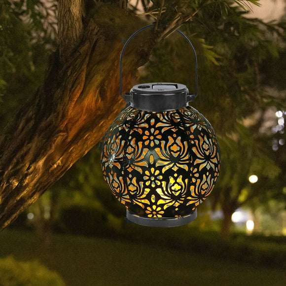 Solar Power LED Black Round bronze Hanging Lantern Light Garden Yard Décor Lamp Waterproof