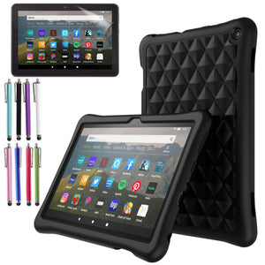 Fire HD 8 Case, Silicone Protective Cover For Amazon Fire HD 8" Tablet 10th 2020, With HD 8 screen protector and 1 stylus