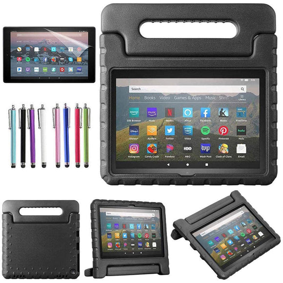 Fire HD 8 / Fire HD 8 Plus (10th Generation, 2020 Released) - Shockproof Lightweight Kickstand Handle EVA Kids Cover Case + 1 Screen Protector and 1 Stylus