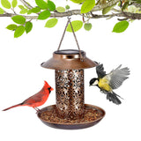 Solar Bird Feeder Flower Cylinder Waterproof outdoor Hanging Metal Lantern Garden Décor