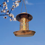 Solar Bird Feeder Flower Cylinder Waterproof outdoor Hanging Metal Lantern Garden Décor