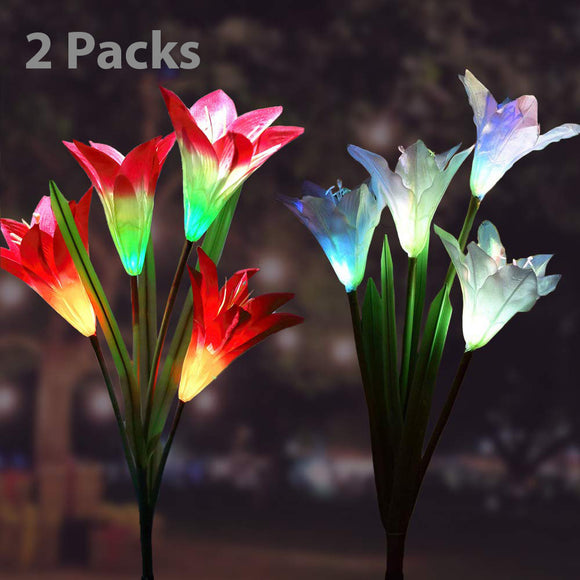 2 Pack Solar Garden Lights Lily Flowers Stake Lamp For Yard Outdoor Patio Decor