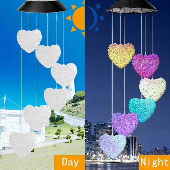 LED Solar Powered Color Changing Love Heart Wind Chimes for Garden Yard home patio Decor Light