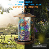 Unique Retro Mosaic Copper Solar Powered Bird Feeder with light for Outdoor Hanging Garden Decor