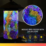 Unique Retro Mosaic Copper Solar Powered Bird Feeder with light for Outdoor Hanging Garden Decor